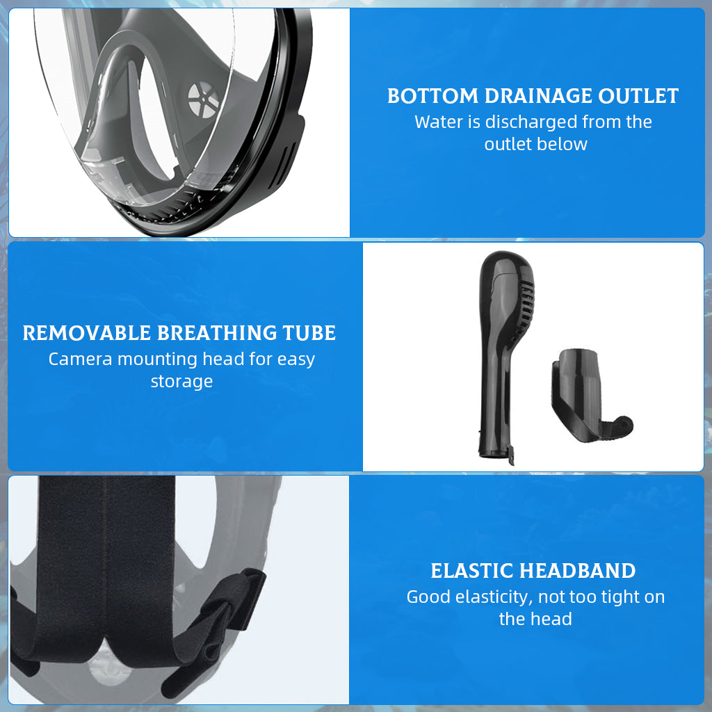 Proberos Adult Snorkel Mask, 180° Wide Angle View Anti-Fog Snorkling Face Mask with Drain Valve, Detachable Breathing Tube Design Full Face Snorkeling Mask Diving Gear with Camera Mount, L/XL Proberos Adult Snorkel Mask, 180° Wide Angle View Anti-Fog Snorkling Face Mask with Drain Valve, Detachable Breathing Tube Design Full Face Snorkeling Mask Diving Gear with Camera Mount, L/XL